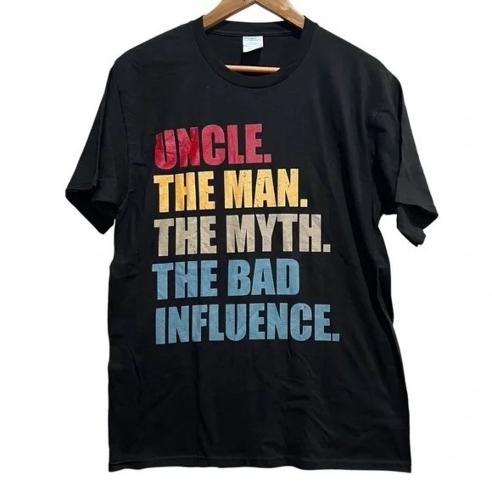 Port & Company Uncle The Man The Myth The Bad Influence Funny Black T-Shirt M